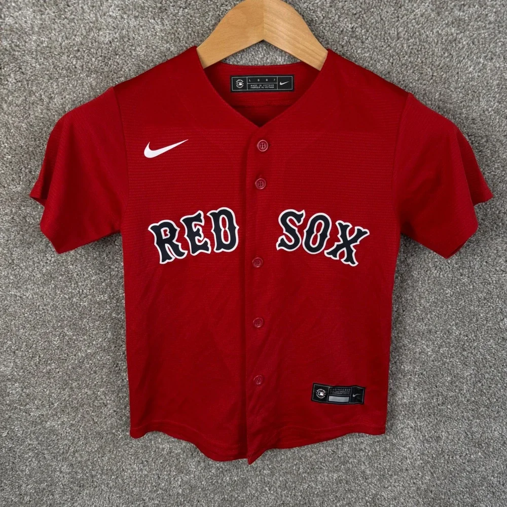 Nike Boston Red Sox MLB Baseball Jersey Red Youth Large Button Up Short Sleeve